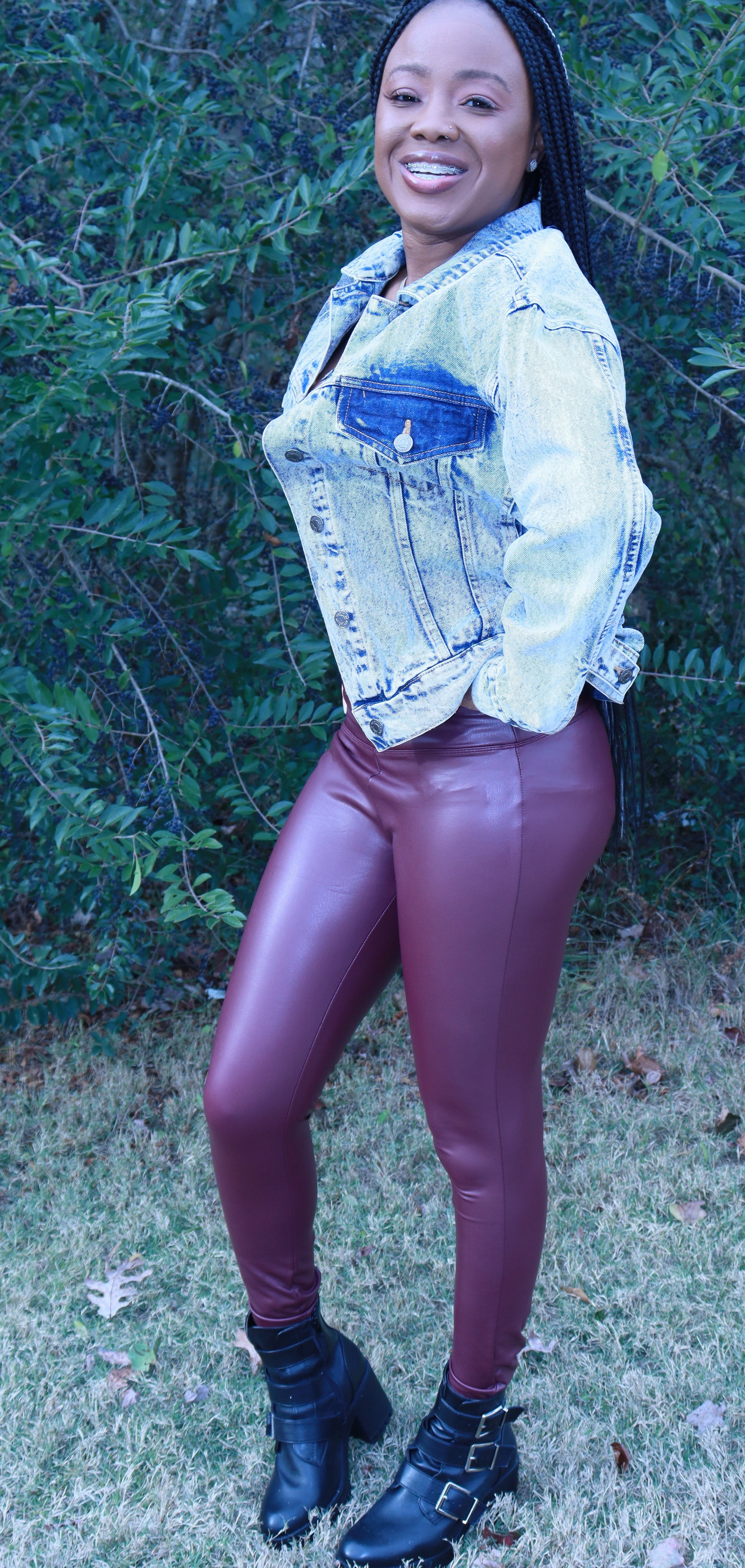 Purple Leather-Look High Waist Leggings